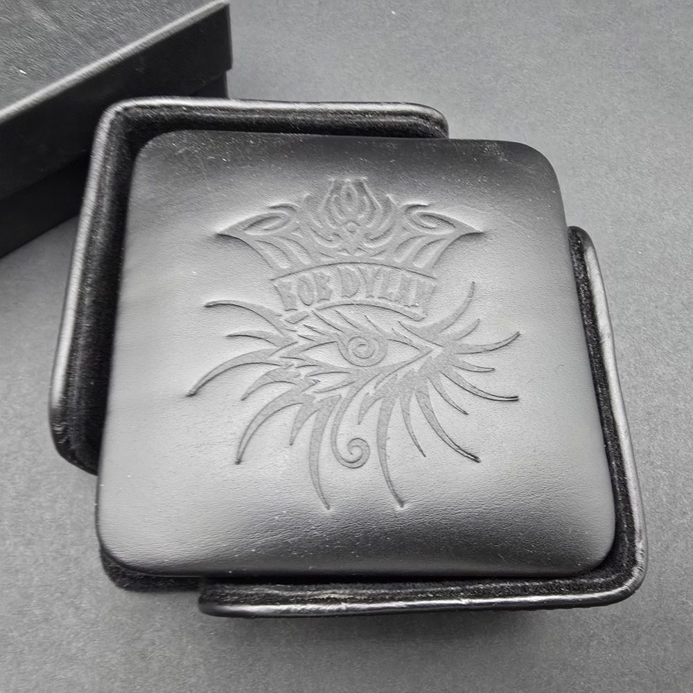Bob Dylan Black Leather Coaster Set of 4 with Holder Embossed Eye Logo Music